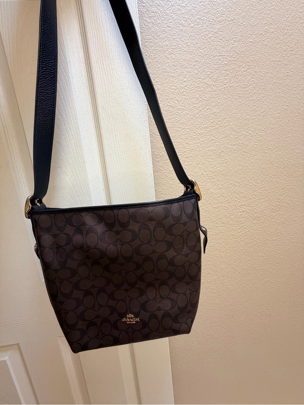Coach Signature Leather-Trim Shoulder Bag - Brown/Black